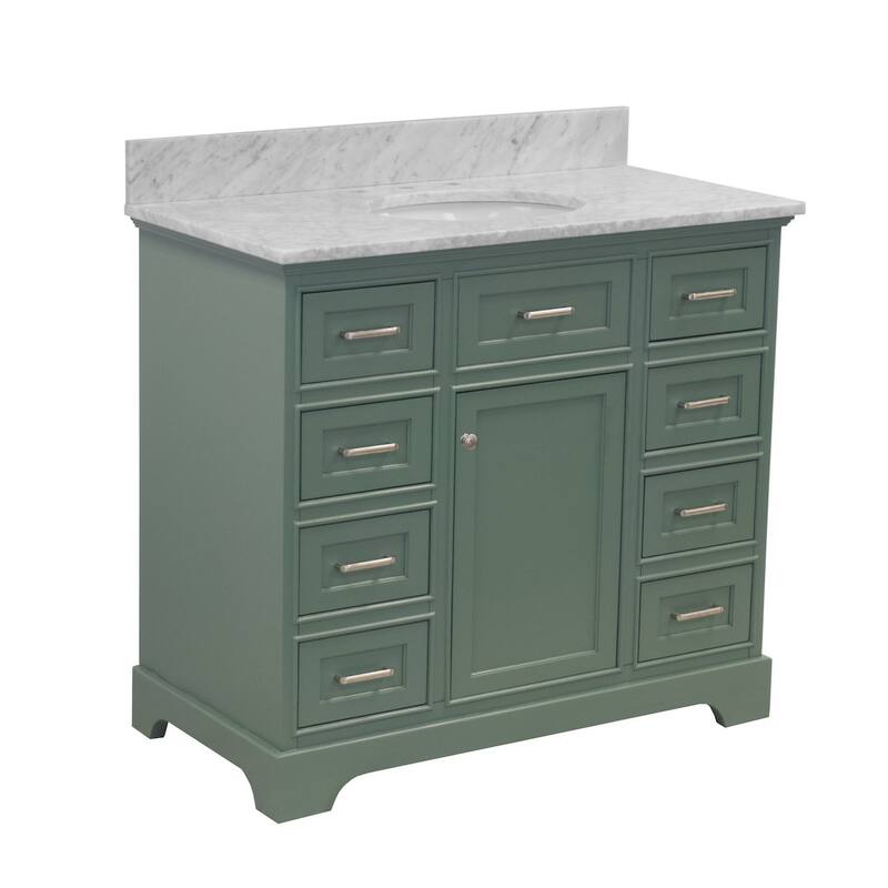 KitchenBathCollection Aria 42" Bathroom Vanity with Carrara Marble Top