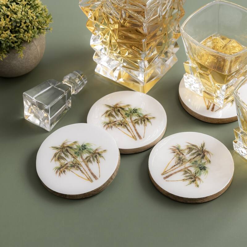 Mango Wood Coaster Set Of 4 With Print