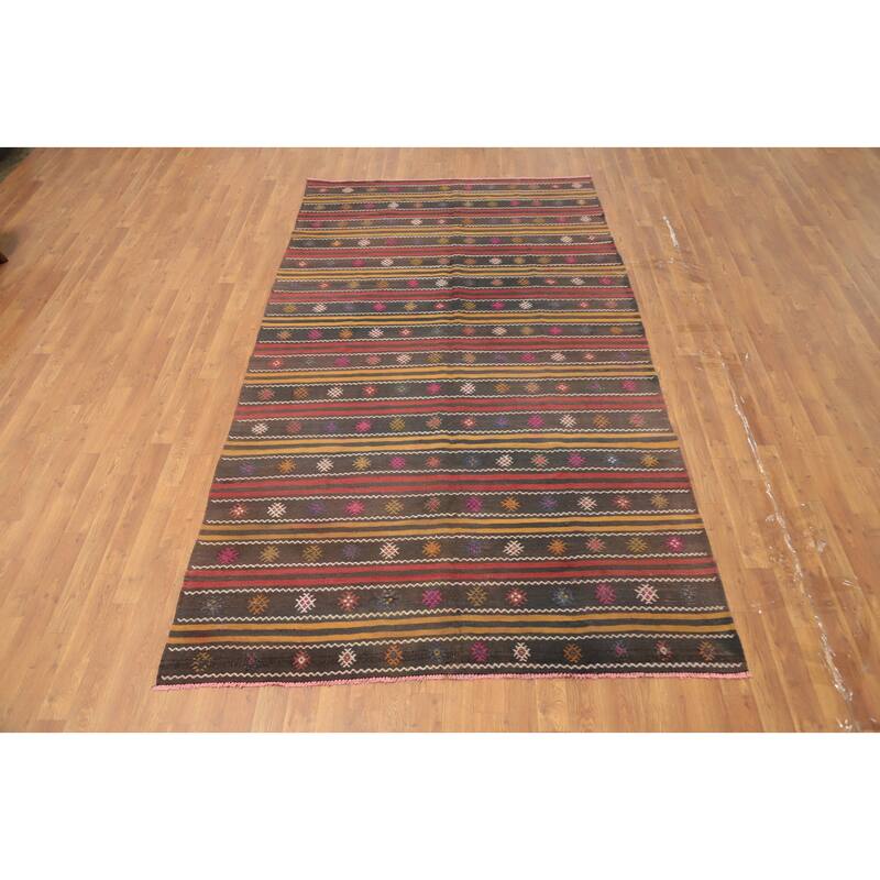 Hand Woven Oriental 100% Wool Carpet Southwestern Tribal Multi-Colored Kilim Area Rug - 9' 4'' X 5' 3''