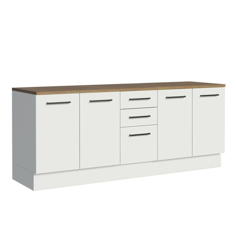 Madesa Compact Garage and Room Storage Set 78 Inch Base Cabinet with 3 Drawers and 4 Doors Utility Bench Unit - White