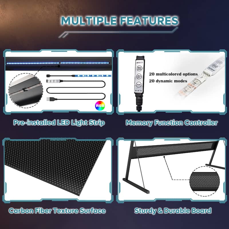 L-Shaped LED Gaming Desk Corner Computer Desk with Monitor Stand