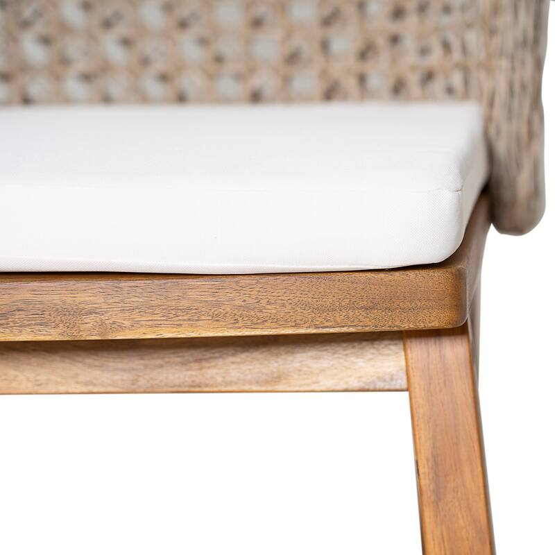 Scott Living Dome Outdoor Dining Chair Acacia Wood and Light Brown Wicker, Set of 2