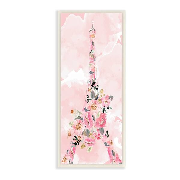 Stupell Industries Floral Pattern Eiffel Tower Pink Cloudy Sky Wood Wall Art Overstock 34167987