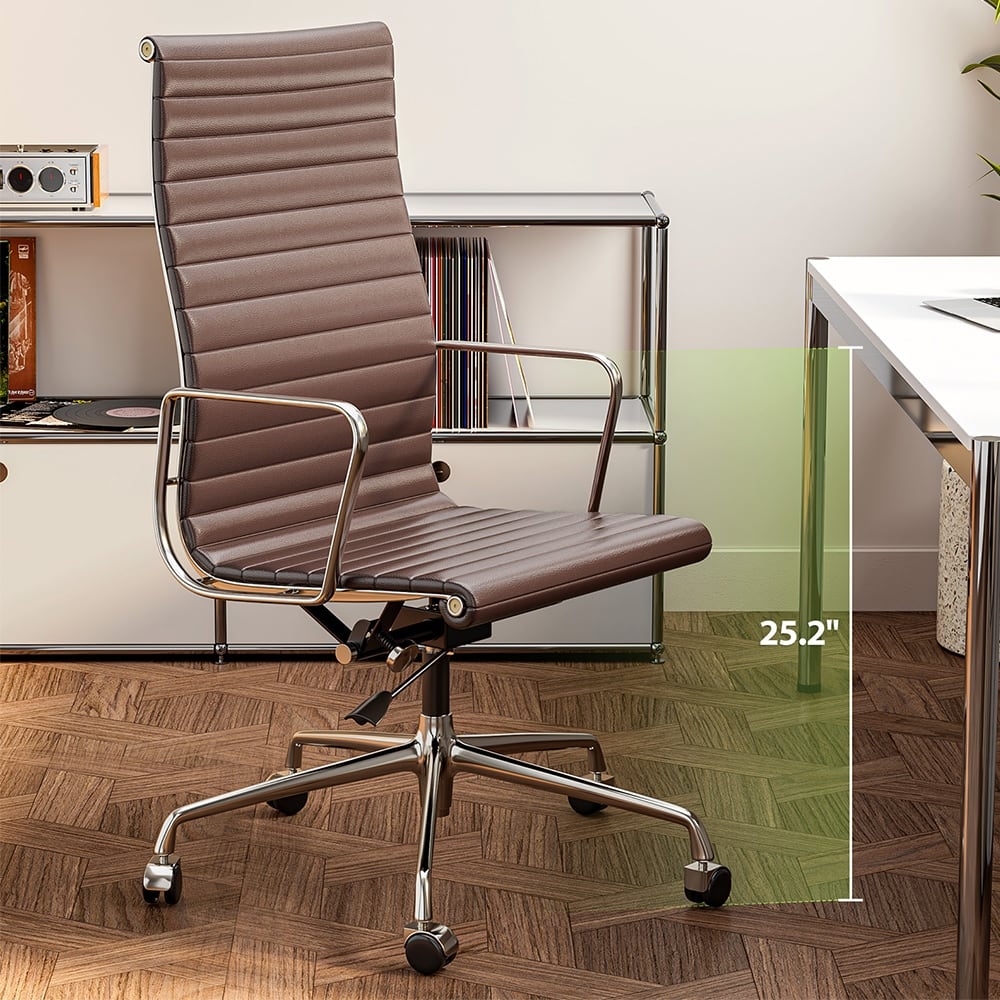 High Back Ergonomic Genuine Leather Ribbed Office Computer Chair