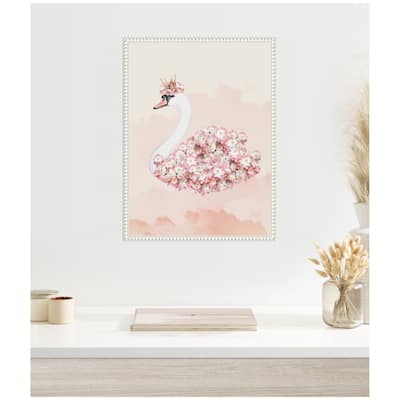 Kate and Laurel Sylvie Romantic Floral Swan Framed Canvas by July Art Prints