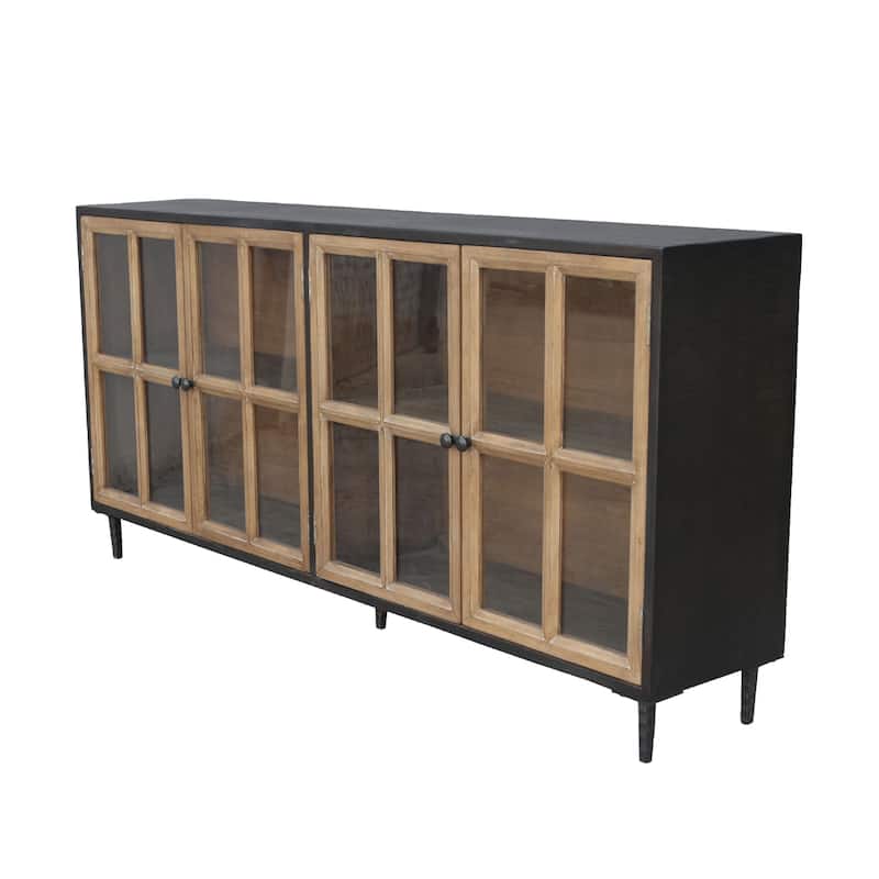 Cara Sideboard Buffet Cabinet, 4 Glass Pane Doors, 83 Inch Espresso Brown