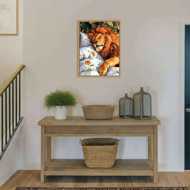 Animal Watercolor Art Lion Sleeping by Justyna Jaszke Framed Canvas Wall Art