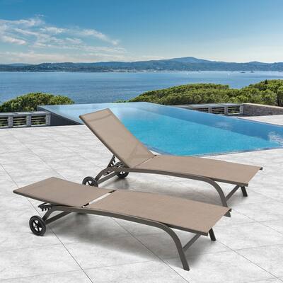 Adjustable Chaise Lounge Chair Outdoor Recliner with Wheels (Set of 2) - 74.80" L x 24.80" W x 13.78" H