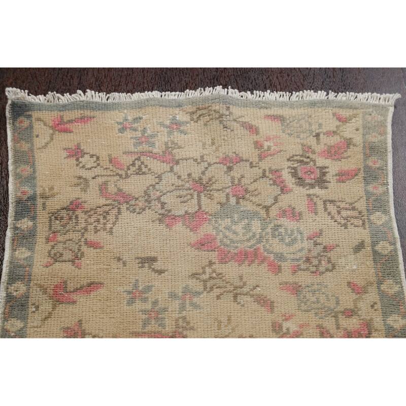 Antique Look Vegetable Dye Oushak Runner Rug Hand-knotted Wool Carpet - 1'9" x 10'3"