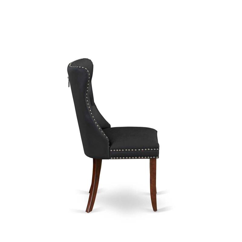 Parson Dining Chairs Set of 2 - Dark Gray Faux Leather Padded Chairs with Nailhead Trim