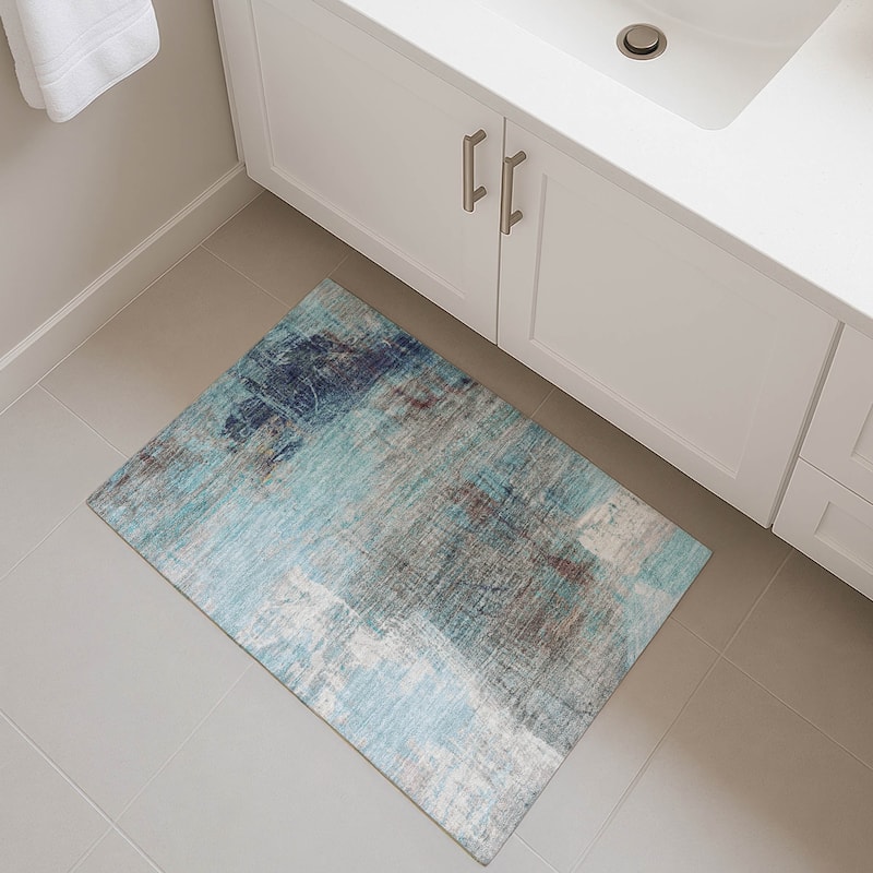 Premium Washable Super Soft Modern Prints Mayfield Rug - Teal - 1'8" x 2'6"