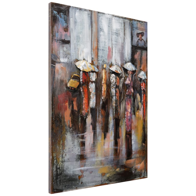 "Paris Rain" Wall Sculpture Mixed Media Iron Hand Painted Dimensional Wall Art