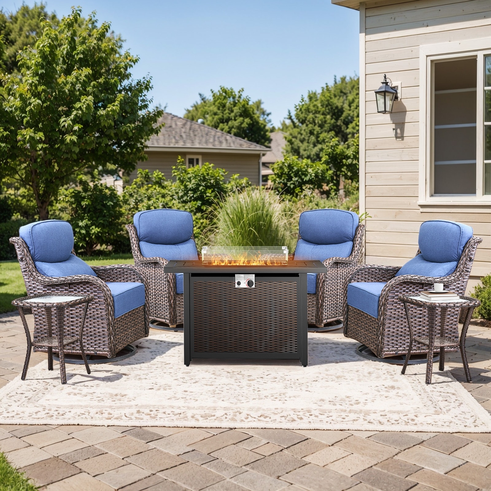 Pocassy Patio Swivel Chairs with 43 inch Fire Pit Table Set.