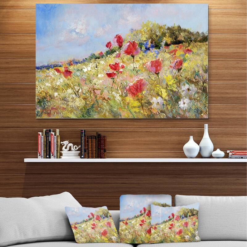 Designart 'Painted Poppies on Summer Meadow' Landscape Wall Metal Wall Art
