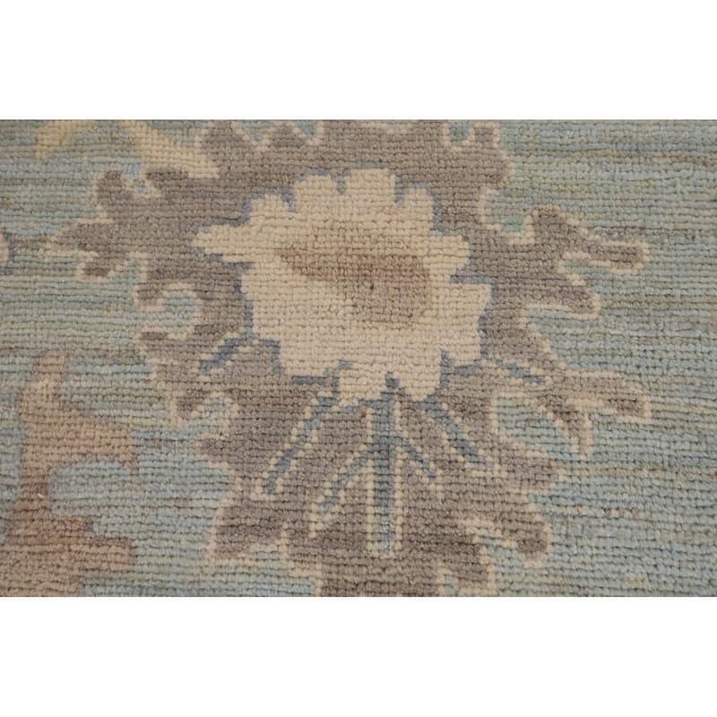 Turkish Oushak Vegetable Dye Area Rug Handmade Light Blue Wool Carpet - 9'2"x 11'11"