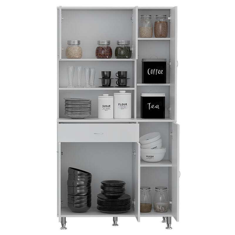 TUHOME Della 90 Pantry Double Door Cabinet with Drawer, 6 Doors, 5 Legs, and 9 Shelves - N/A