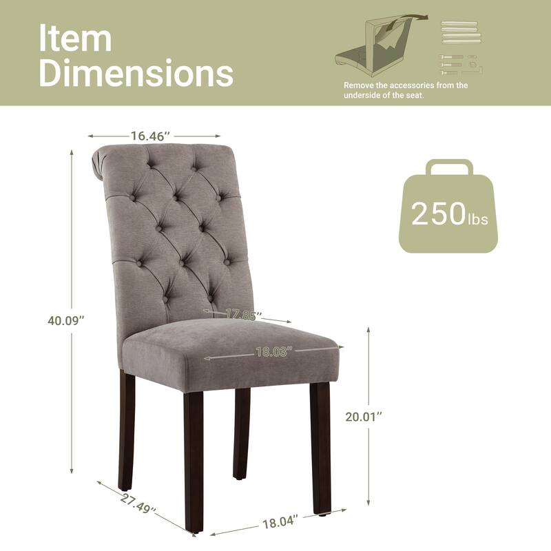 Modern Tufted Fabric Dining Chairs – Stylish Parsons Side Chairs with Padded Seat & Wood Legs,Set of 2/4/6