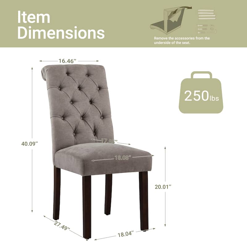 RENEWLINE Tufted Parsons Dining Side Chairs ,Upholstered Fabric Dining Chairs Kitchen Chairs with Padded Seat(Set Of 2)