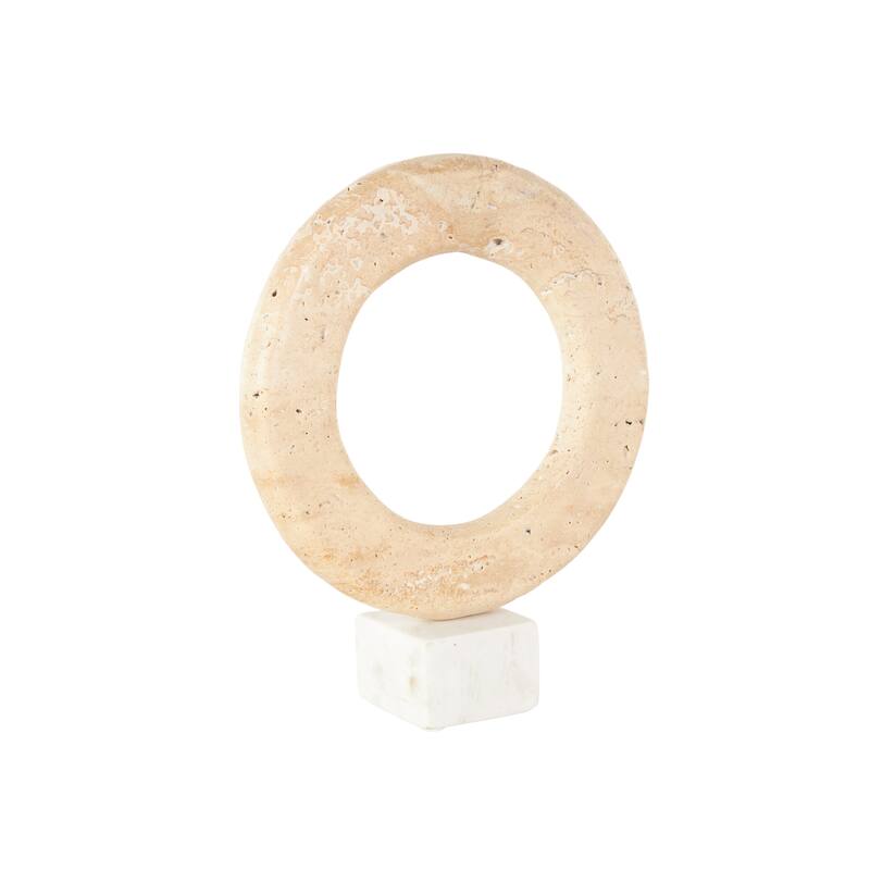 Cream Marble Ring Abstract Decorative Sculpture with White Base