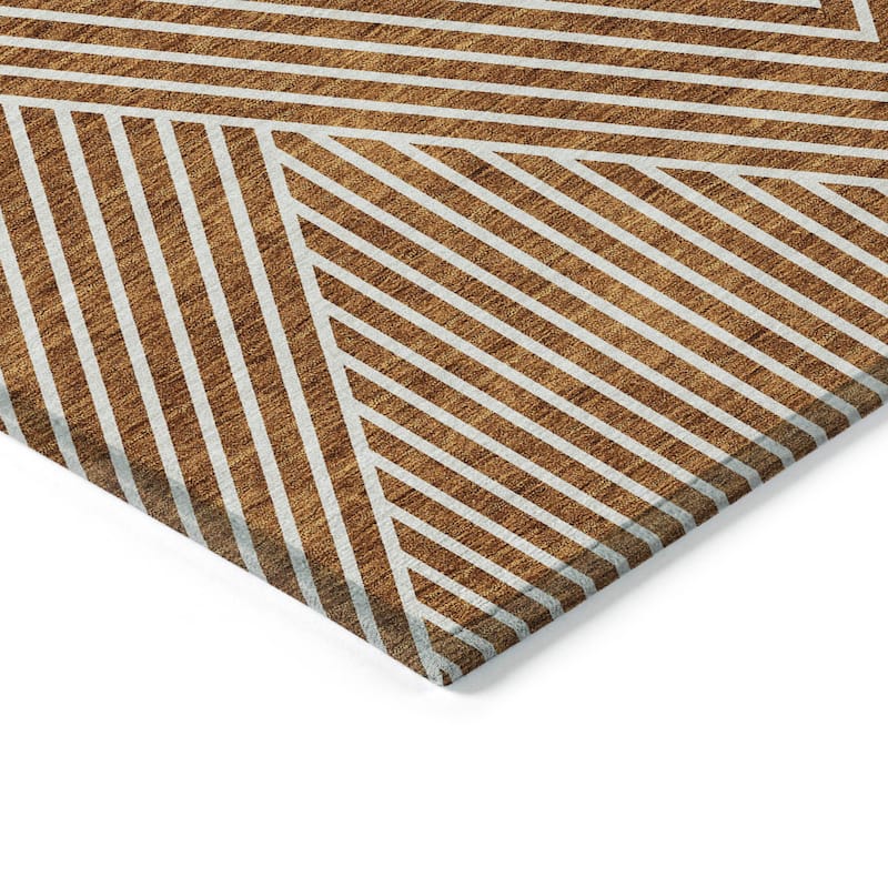 Machine Washable Indoor/ Outdoor Modern Geo Chantille Rug