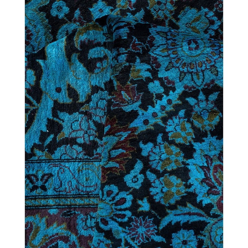 Overton Hand Knotted Wool Vintage Inspired Modern Contemporary Overdyed Black Area Rug - 6' 2" x 8' 2"