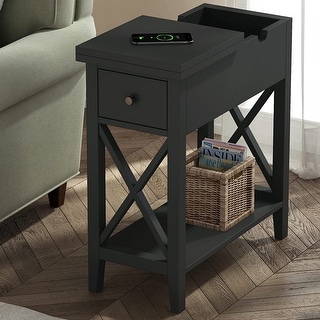 Black End Table, Flip Top Narrow Side Table for Small Spaces, Accent ...