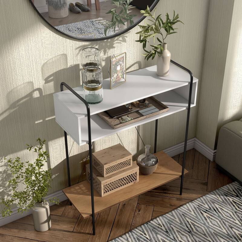 Furniture of America Benno Modern 31-inch Console Table with 2 Storage Shelves and Metal Frame Legs