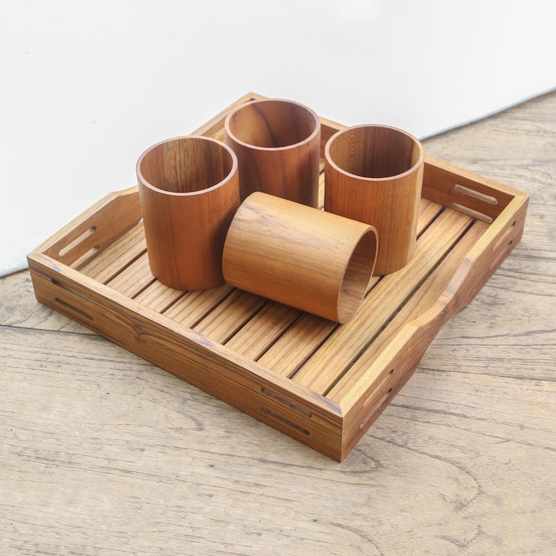 Novica Handmade Refreshments Teak Wood Tray