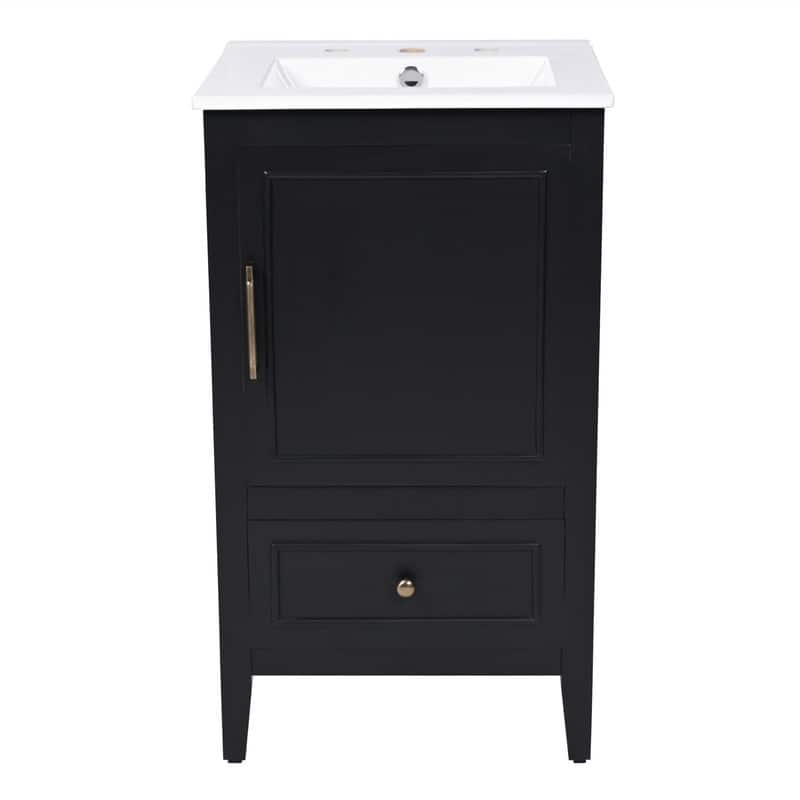 20" Bathroom Vanity with Ceramic Sink, Freestanding Bathroom Vanity Cabinet with 1 Door, 1 Storage Drawer and Door Shelf Design