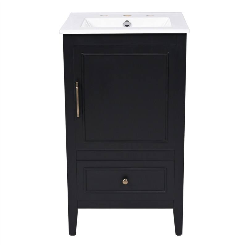 20" Bathroom Vanity with Ceramic Sink Combo, Freestanding Bathroom Storage Cabinet with 1 Door, 1 Storage Drawer and Door Shelf