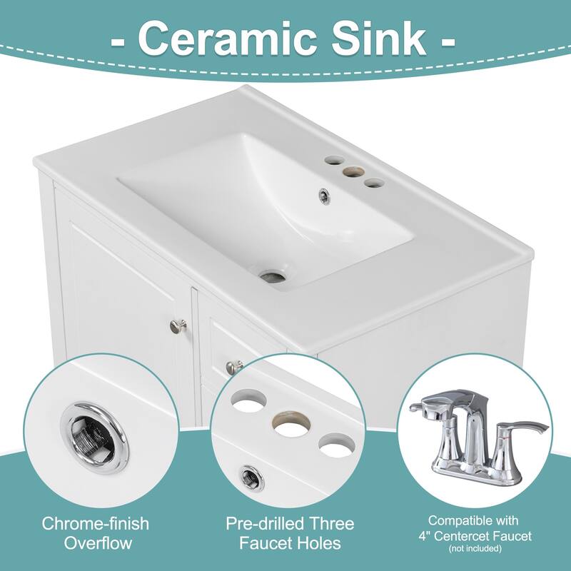 30"Freestanding Bathroom Vanity with Ceramic Sink