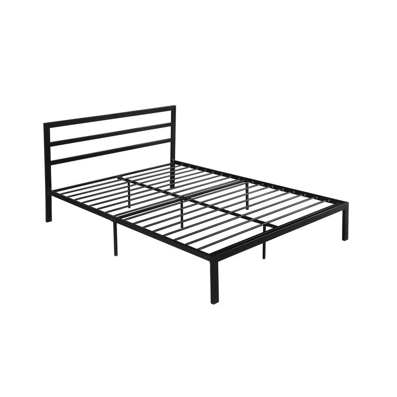 Modern Minimalist Queen Size Metal Bed Frame with Headboard, Charcoal, Grey