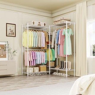 Heavy Duty L-Shaped Clothes Rack, 1630 LBS Load Freestanding Garment Rack with Adjustable Shelves & Hanging Rods