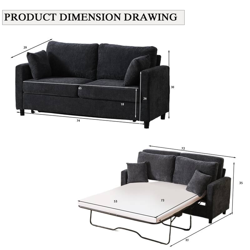 Sleeper Sofa Bed, Pull Out Couch with Mattress, 81.5" 2 Seater Upholstery Sectional Couches, Modern Linen Convertible Sofa