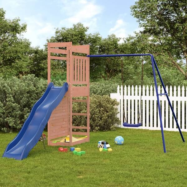 slide 2 of 21, vidaXL Swing Set Outdoor Backyard Wooden Playground Equipment for Kids Age 3-8 96.9" x 137.4" x 81.5" Douglas