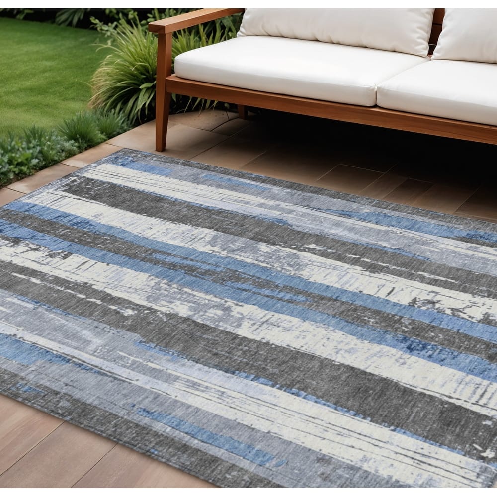 HomeRoots Striped Transitional Rectangle Outdoor Rug