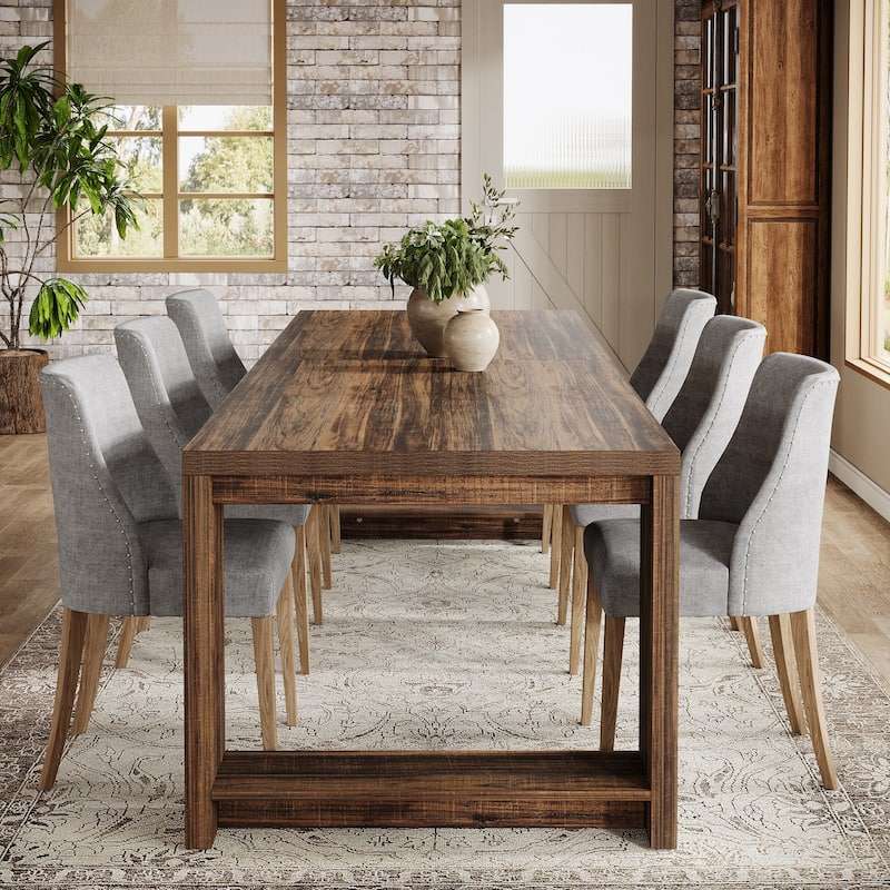 86.6 Inch Farmhouse Dining Table, Large Rectangular Kitchen Table for 6