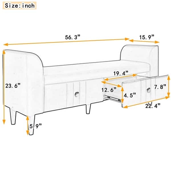 Upholstered Wooden Storage Ottoman Bench with 2 Drawers Bed Bath