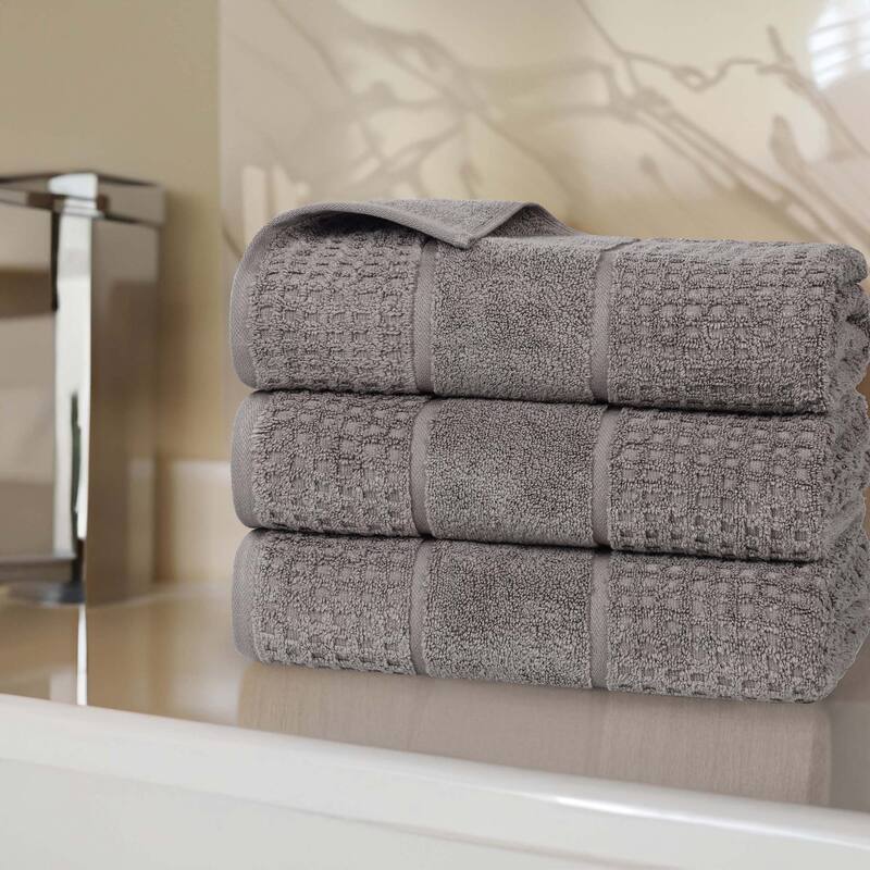Superior Napa Zero Twist Cotton Soft Waffle Bath Towel Set of 3 - Charcoal