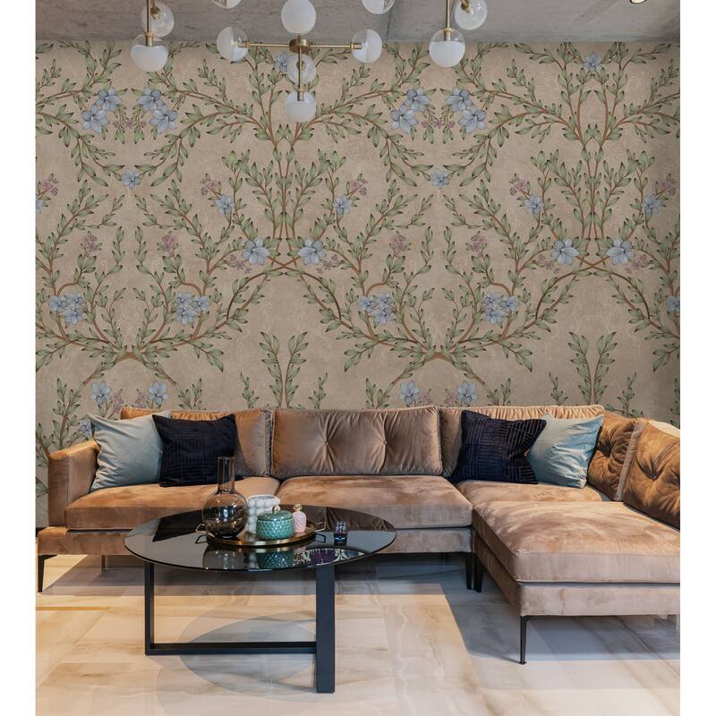 Vintage Branches Soft Blue Blooms Pattern Wallpaper Mural