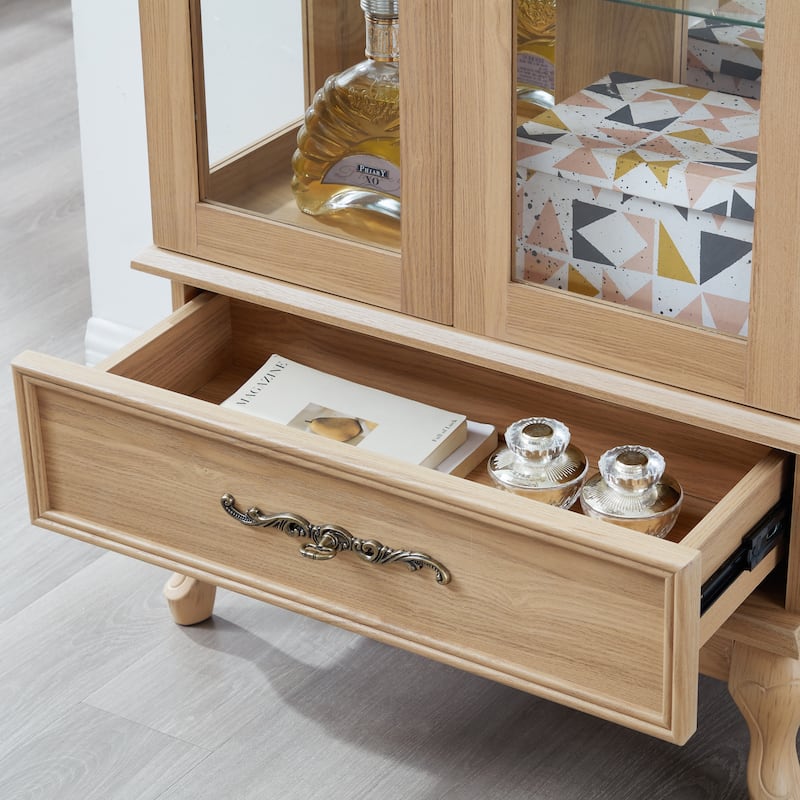 GDF Studio - Lighted Curio Cabinet with Adjustable Shelves and Built-In Drawer.