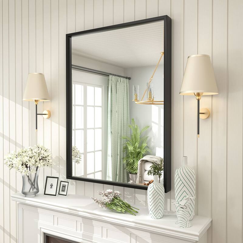 Aluminum Alloy Framed French Cleat Mounted Tempered Glass Wall Vanity Mirror