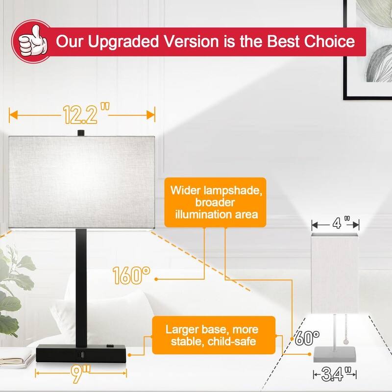21" Set of 2 Touch Control Table Lamps with 2 USB & AC Outlets - 4.4"D x 7.8"W x 21"H
