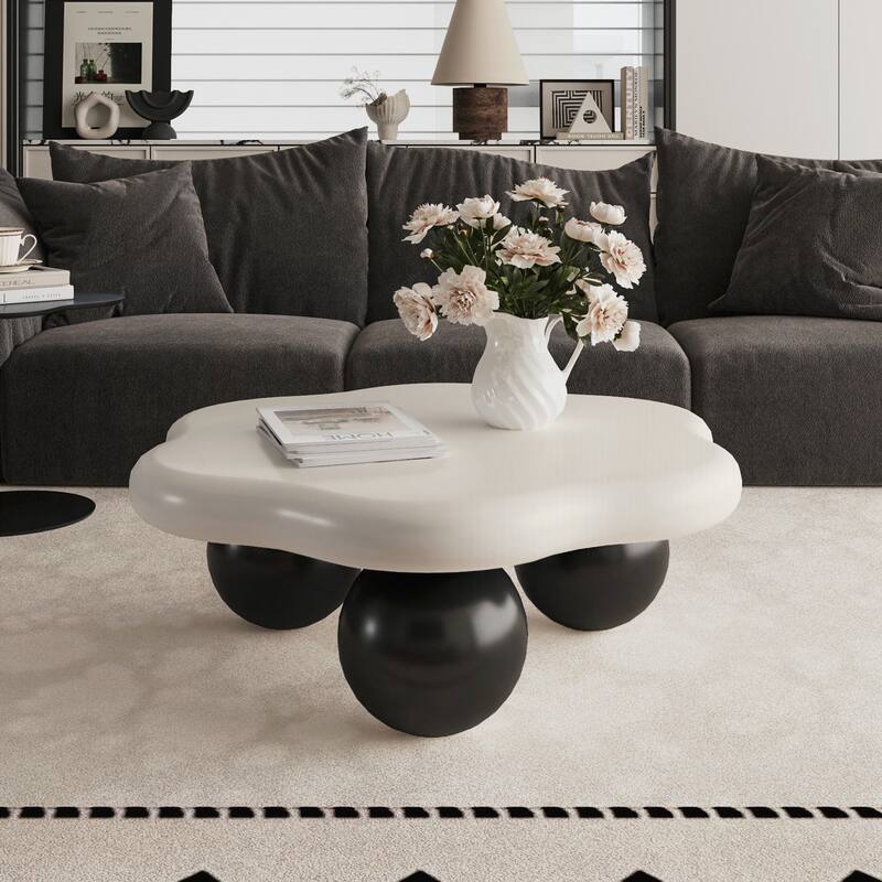 Cloud Shaped Coffee Table, Petal-Shaped Modern Minimalist Coffee Table with Spherical Legs