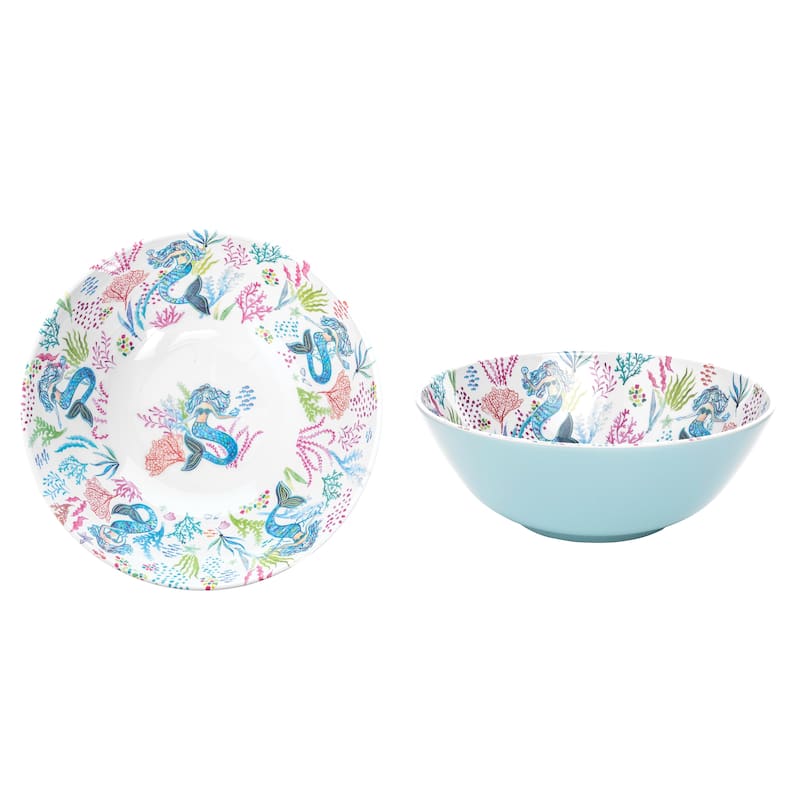 Mermaid Garden Serving Bowl Salad Bowl Nautical Beach House Kitchen Blue Mermaids