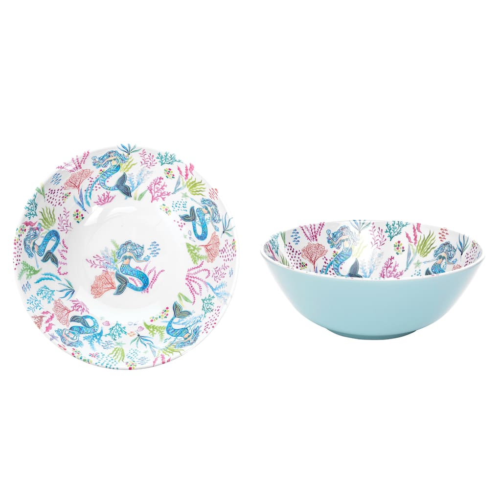 Mermaid Garden Serving Bowl Salad Bowl Nautical Beach House Kitchen Blue Mermaids