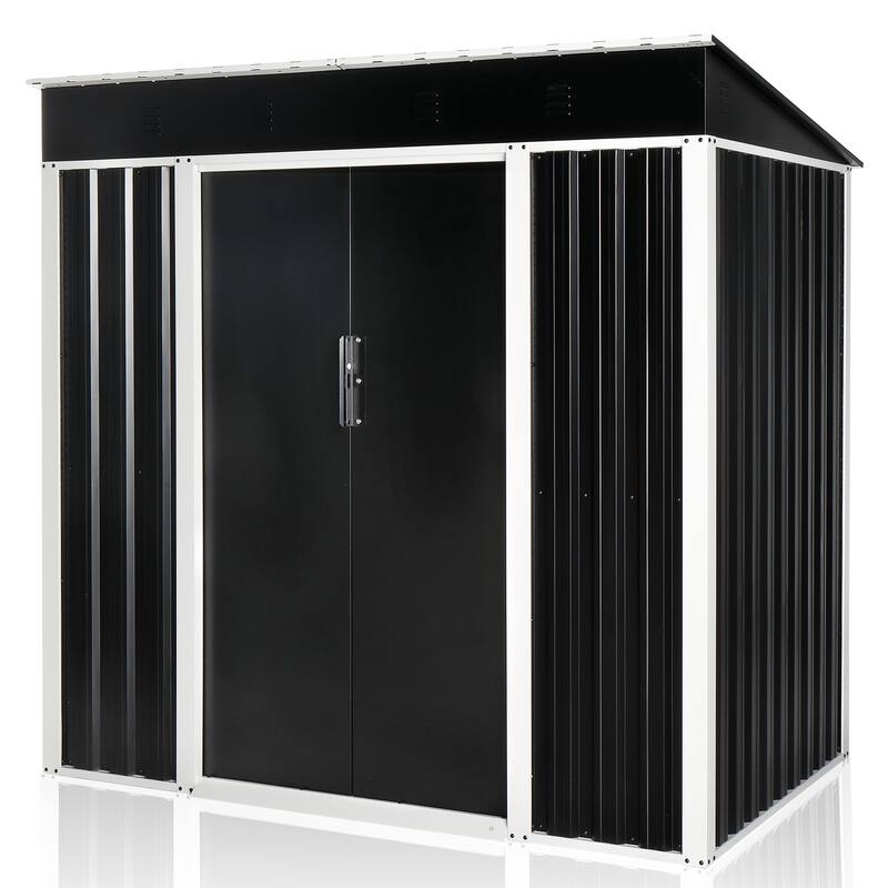 6 x 4 Ft Outdoor Storage Shed Black Galvanized Iron Garden Tool Organizer with Locking Sliding Doors - 75.6" x 49" x 73.2"