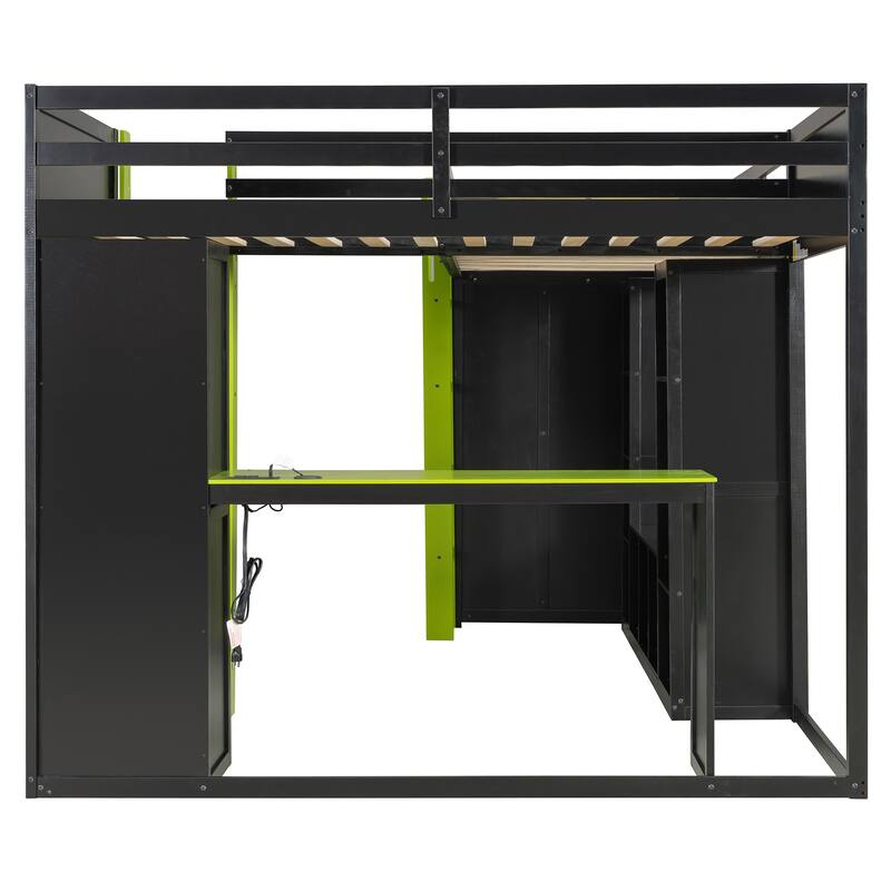 Roomfitters L-Shaped Twin Gaming Bunk Bed with RGB LED Lights, USB Ports and TV Stand