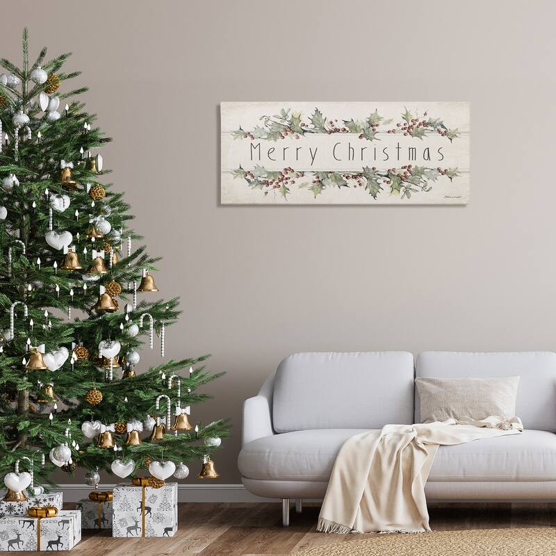 Stupell Merry Christmas Sentiments Winter Holly Florals Canvas Wall Art