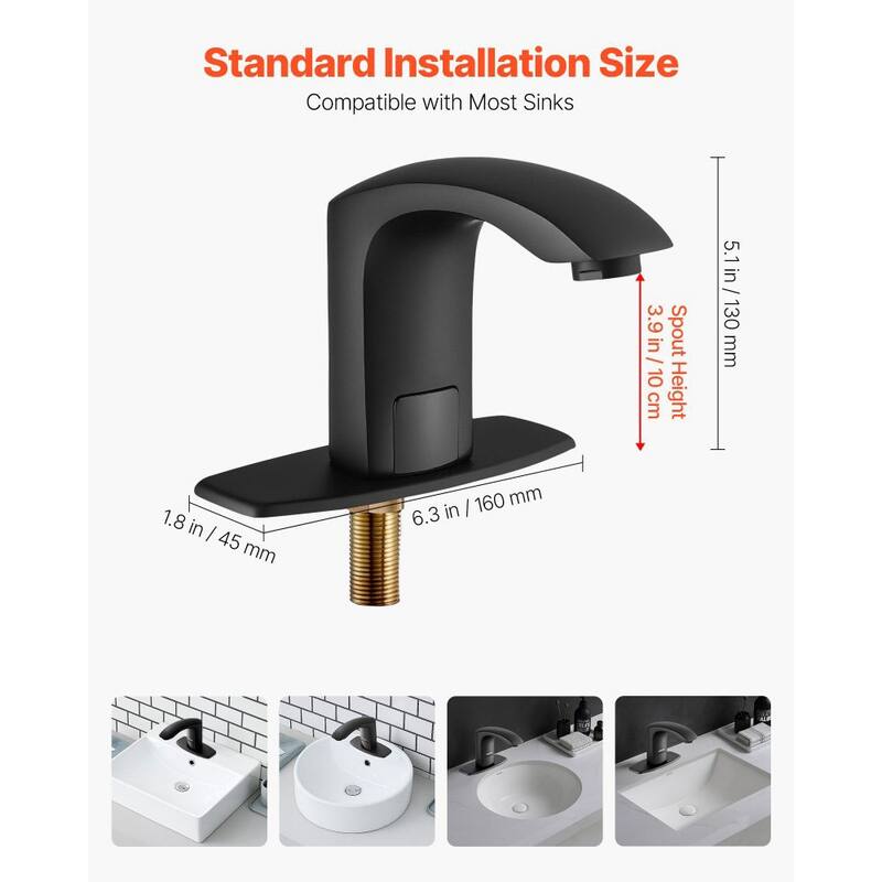 Matte Black Brass Touchless Bathroom Sink Faucet with Infrared Sensor and Temp Control - 6.3 x 1.8 x 5.1 in